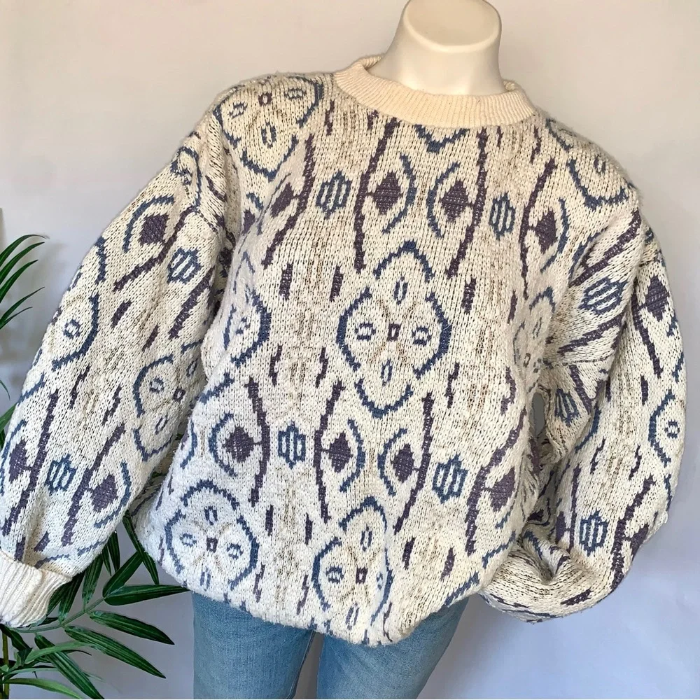 v i n t a g e :: Heavy Oversized Abstract Grandpa Knit Sweater - Picture 2 of 14